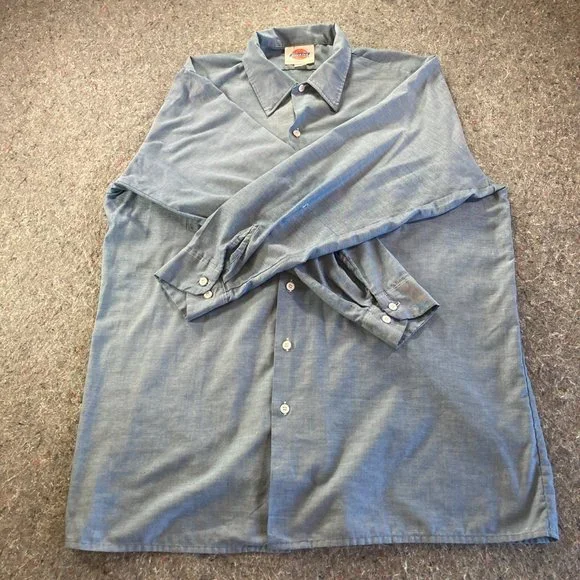 Dickies Button Down Shirt Mens Adult 17-17.5" Sleeve 34/35 Blue Long Sleeve USA - Picture 4 of 15